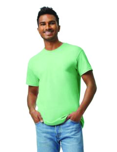 Gildan GD05 heavy cotton t-shirt in turquoise on a male model