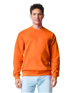 Gildan GD66 orange sweatshirt on a male model